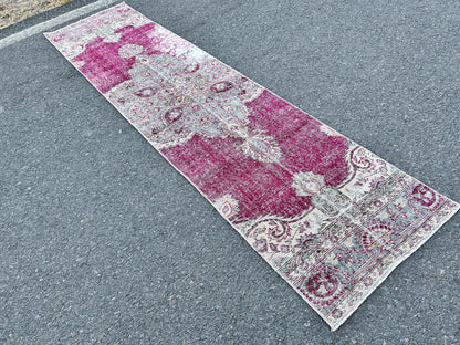 Turkish Runner Rug 2x9: Vintage Hallway Rug, Red Wool