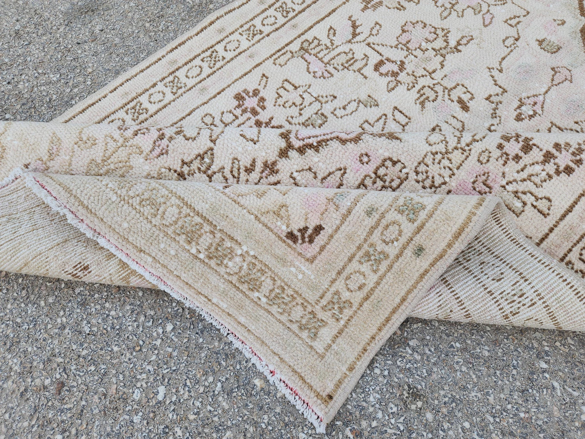 3x9 Neutral Runner Rug, Beige Hand Knotted, Boho Home Decor