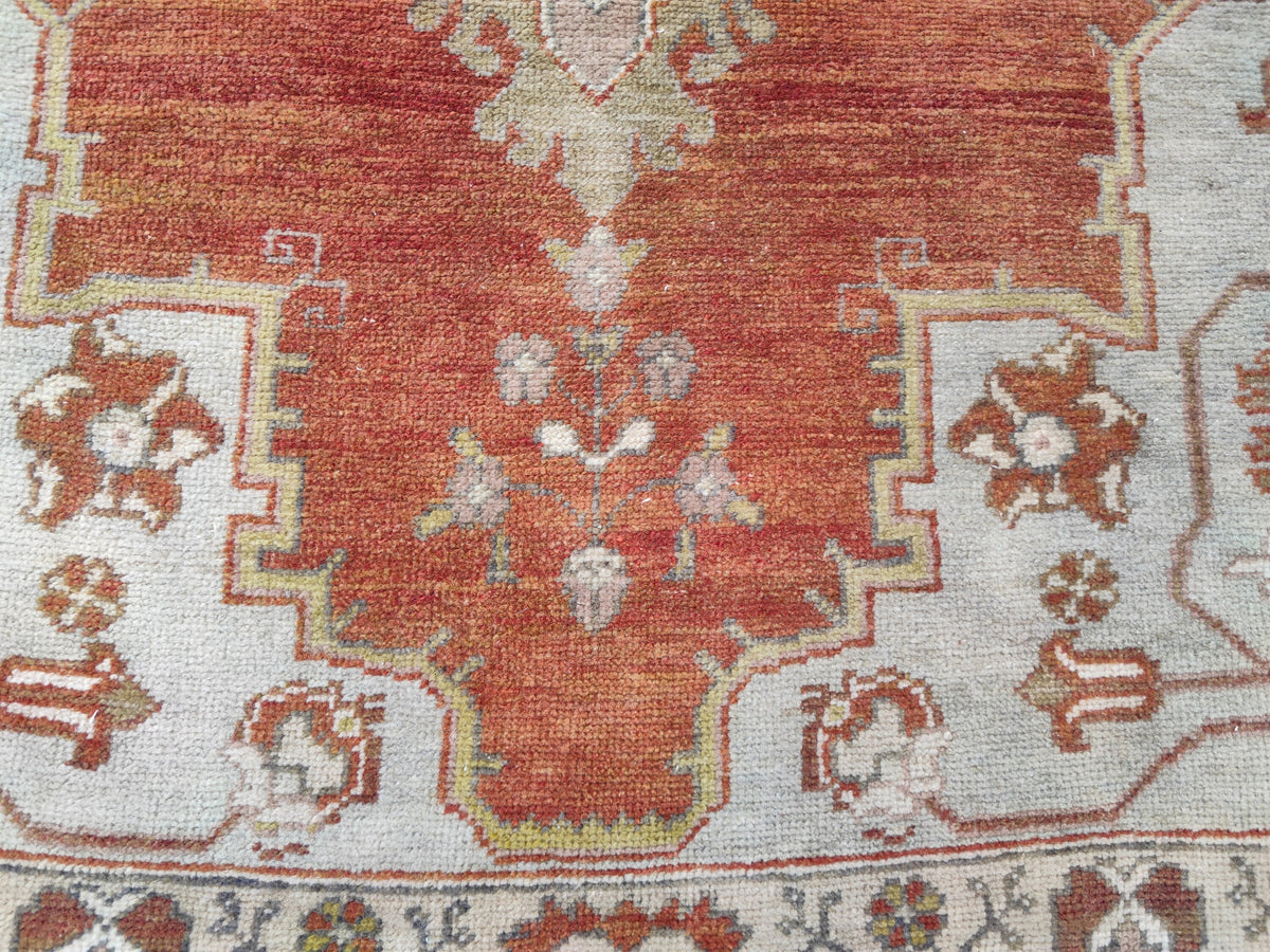 Vintage Oushak Rug 4x8: Hand-Knotted Wool Hallway Carpet