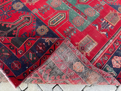 Handwoven Wool Area Rug 5x9: Red Bohemian Oriental Rug