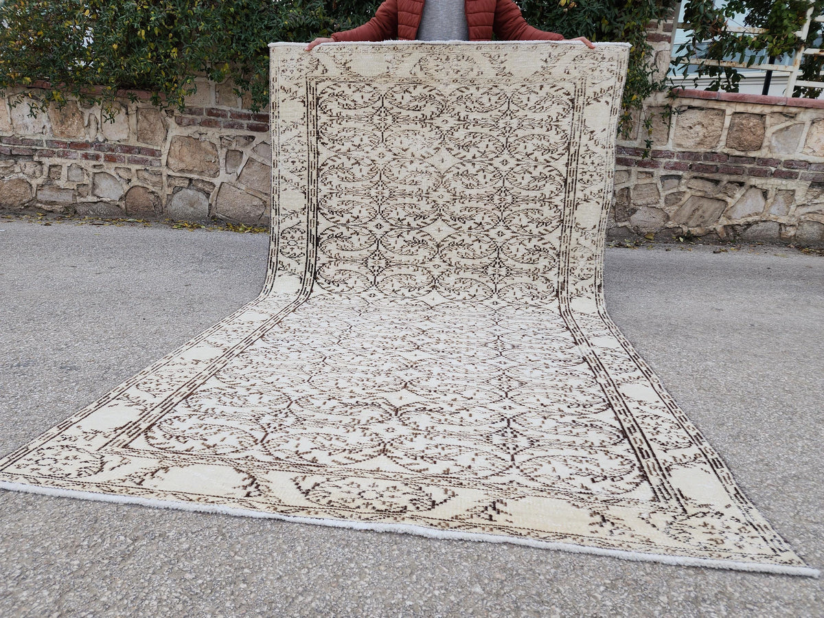 5x9 Oushak Turkish Hand Made Rug, Bohemian Beige and Brown, Rustic Farmhouse Decor Rug