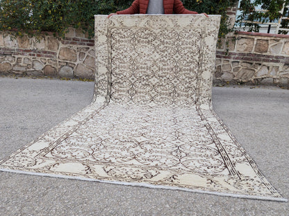 5x9 Oushak Turkish Hand Made Rug, Bohemian Beige and Brown, Rustic Farmhouse Decor Rug