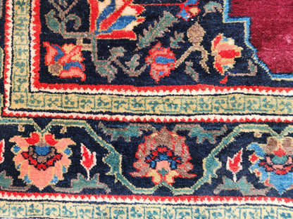 4x6 Vintage Casucacian Rug, 1980s Handmade Wool Carpet, Burgundy Navy Floral Medallion Area Rug