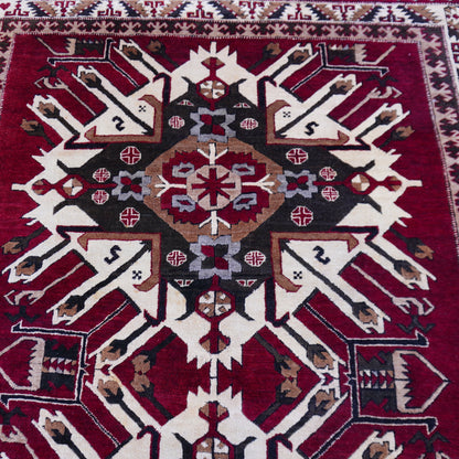 5x6 Vintage Kars Wool Rug: Hand Woven Turkish Area Rug