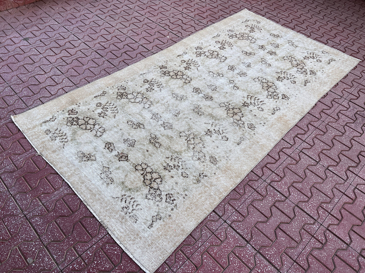 Handwoven Turkish Oushak Rug 4x7: Wool & Cotton Vintage Design