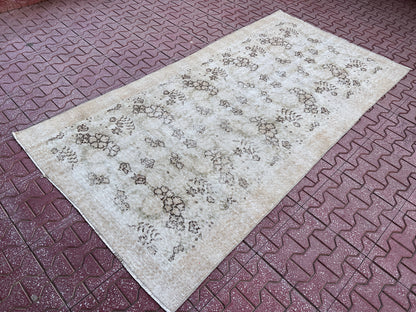 Handwoven Turkish Oushak Rug 4x7: Wool & Cotton Vintage Design