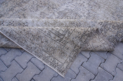 Neutral Area Rug 6x10, Handwoven Oushak Carpet, Grey Turkish Wool & Cotton