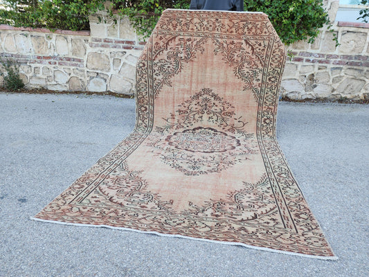 Vintage Brown Rug 5x9: Wool & Cotton Rustic Decor