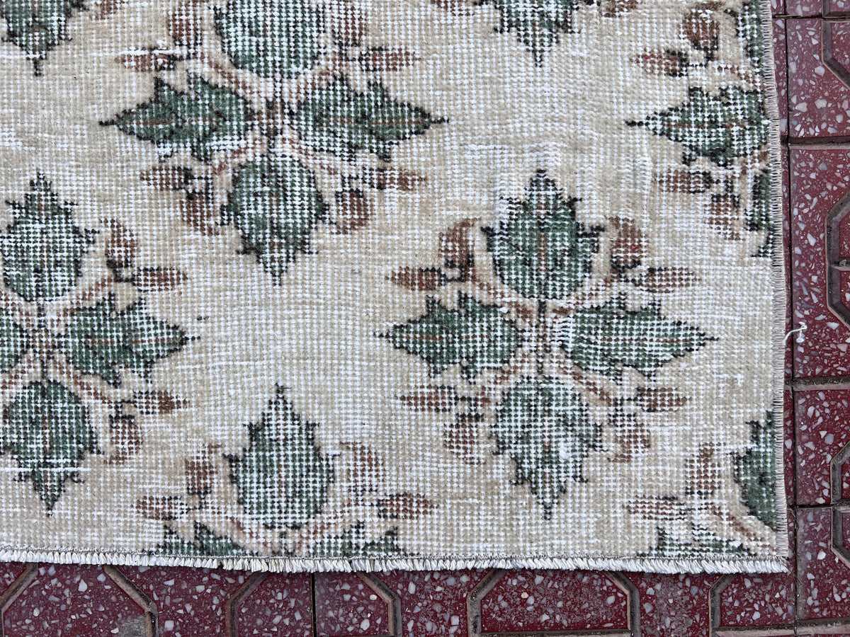 Handwoven Turkish Oushak Rug: 4x7 Green Wool Entryway Rug
