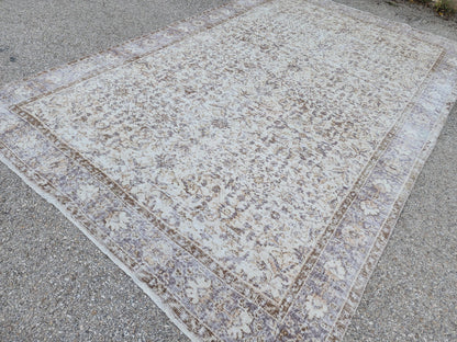Hand Knotted Oushak Rug 6x9, Neutral Wool Home Decor, Beige Boho Decor