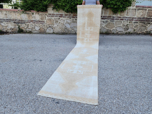Wool Turkish Runner Rug 2x11: Hand Knotted Oushak Hallway Rug