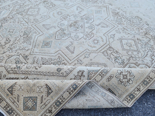 9x12 Vintage Neutral Rug, Hand Knotted Rustic Decor, Beige and Brown Wool