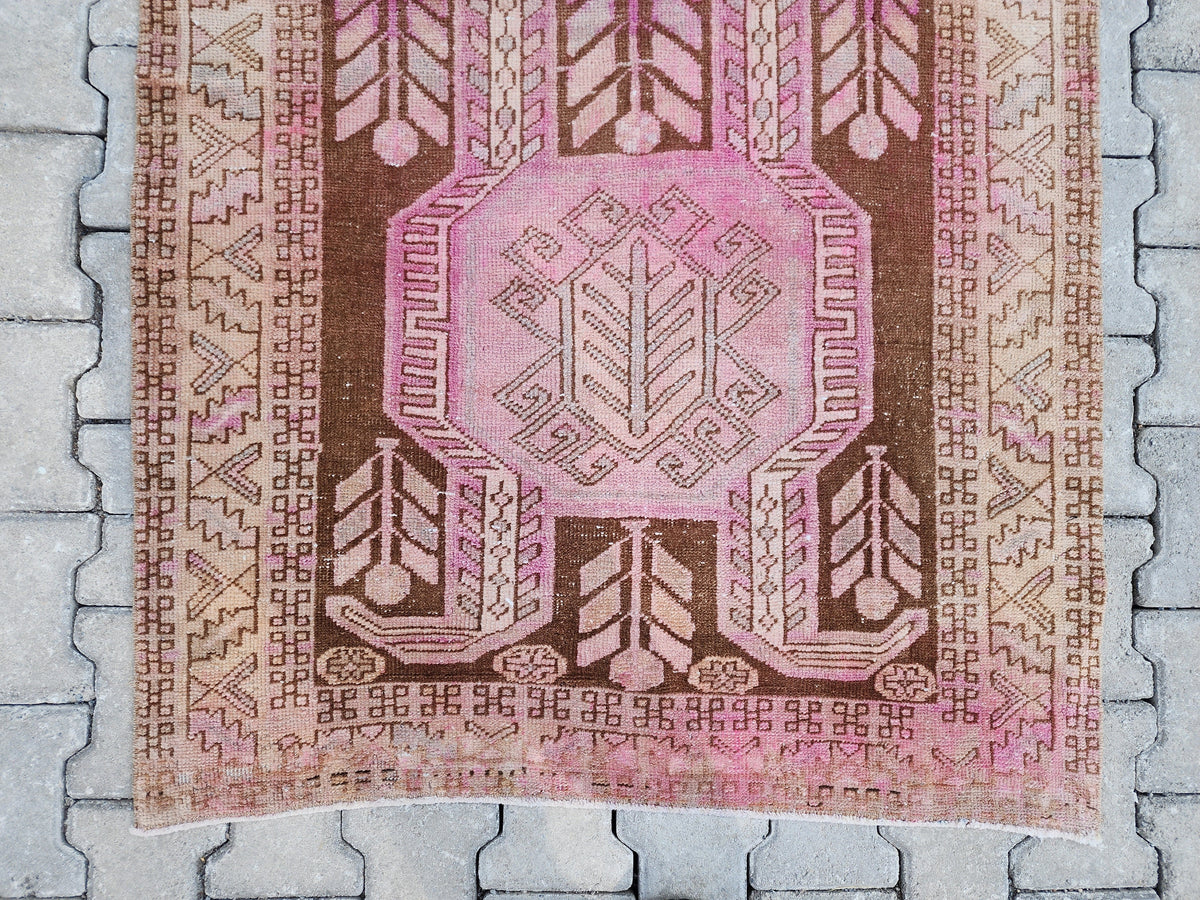 3x11 Pink Wool Runner Rug, Hand-Knotted Hallway & Entryway Rug, Neutral Boho Decor