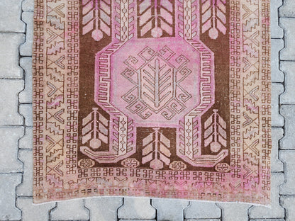 3x11 Pink Wool Runner Rug, Hand-Knotted Hallway & Entryway Rug, Neutral Boho Decor