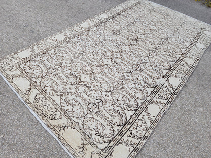 5x9 Oushak Turkish Hand Made Rug, Bohemian Beige and Brown, Rustic Farmhouse Decor Rug