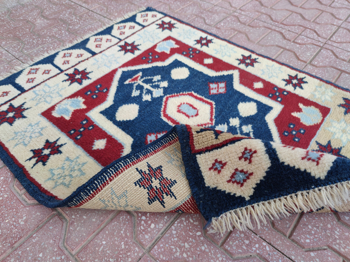 Vintage Handwoven Turkish Rug: Bohemian Oushak Small Rug (2x3)