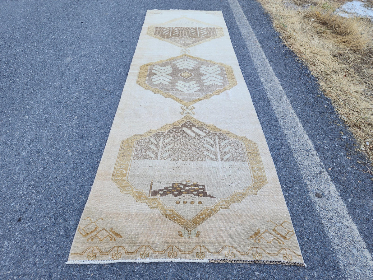 3x12 Area Runner Rug, Hand Knotted Rustic Decor,  Up Cycled Wool