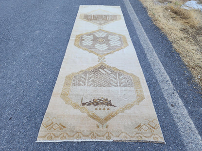 3x12 Area Runner Rug, Hand Knotted Rustic Decor,  Up Cycled Wool