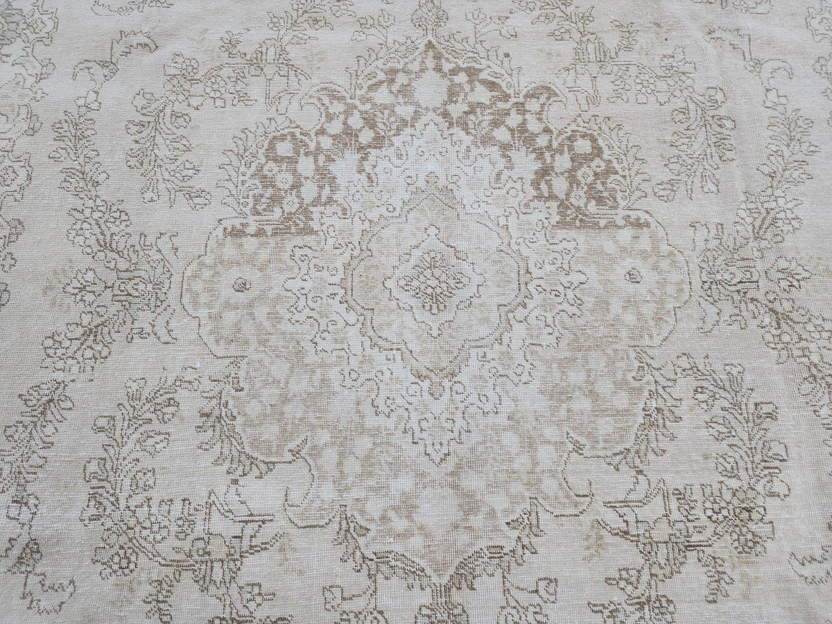 10x13 Neutral Vintage Rug, Hand Knotted Up Cycled Wool, Beige and Brown