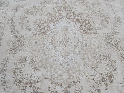 10x13 Neutral Vintage Rug, Hand Knotted Up Cycled Wool, Beige and Brown