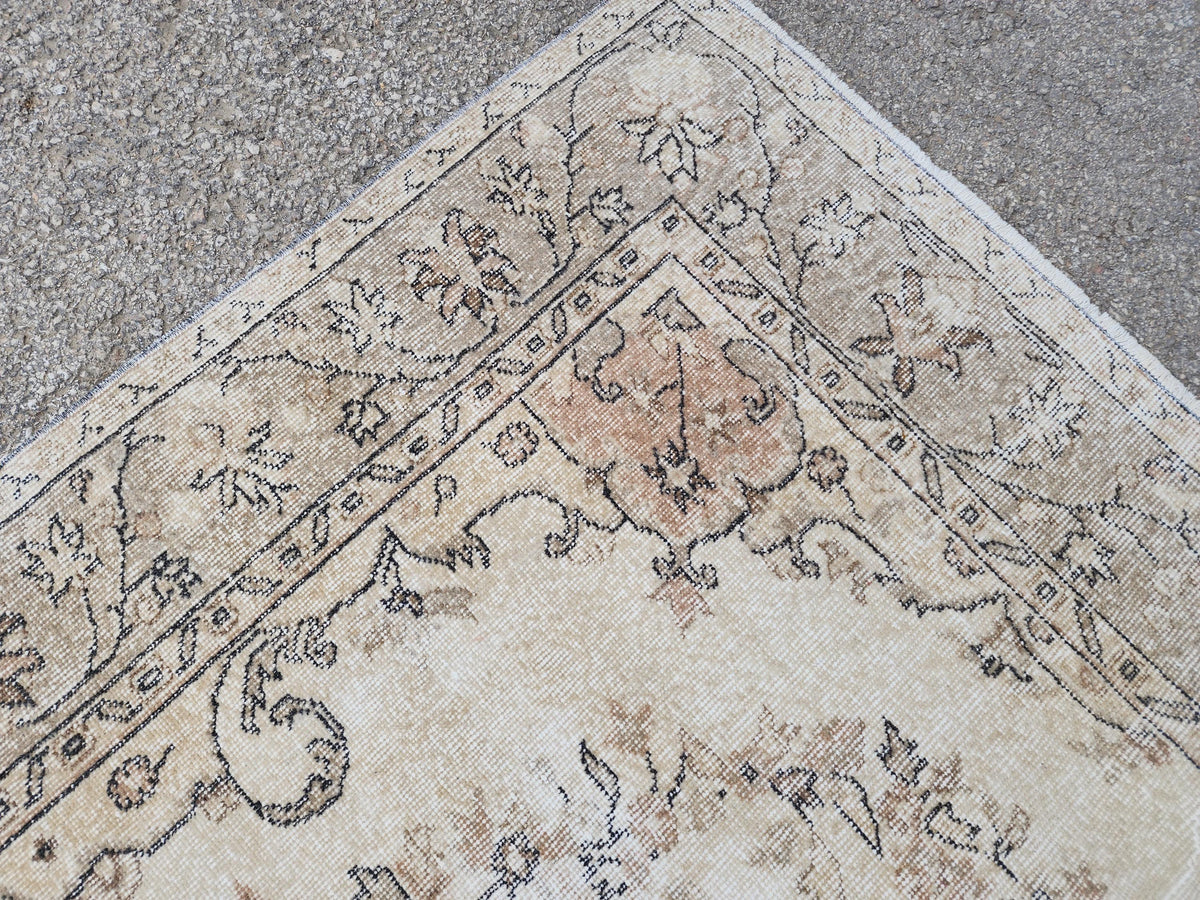 6x9 Hand Made Oushak Rug: Beige and Brown, Rustic Decor, Turkish Wool Rug