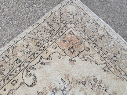 6x9 Hand Made Oushak Rug: Beige and Brown, Rustic Decor, Turkish Wool Rug