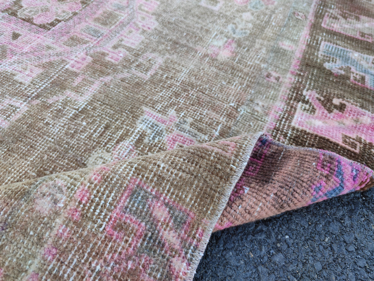 4x11 Turkish Runner Rug: Brown Abstract Hallway Carpet