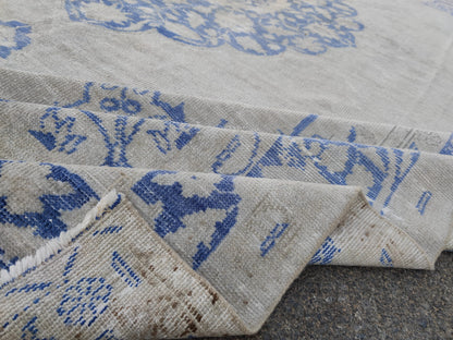 9x13 Blue Medallion Turkish Oushak Rug: Hand-Knotted Wool Vintage Rug