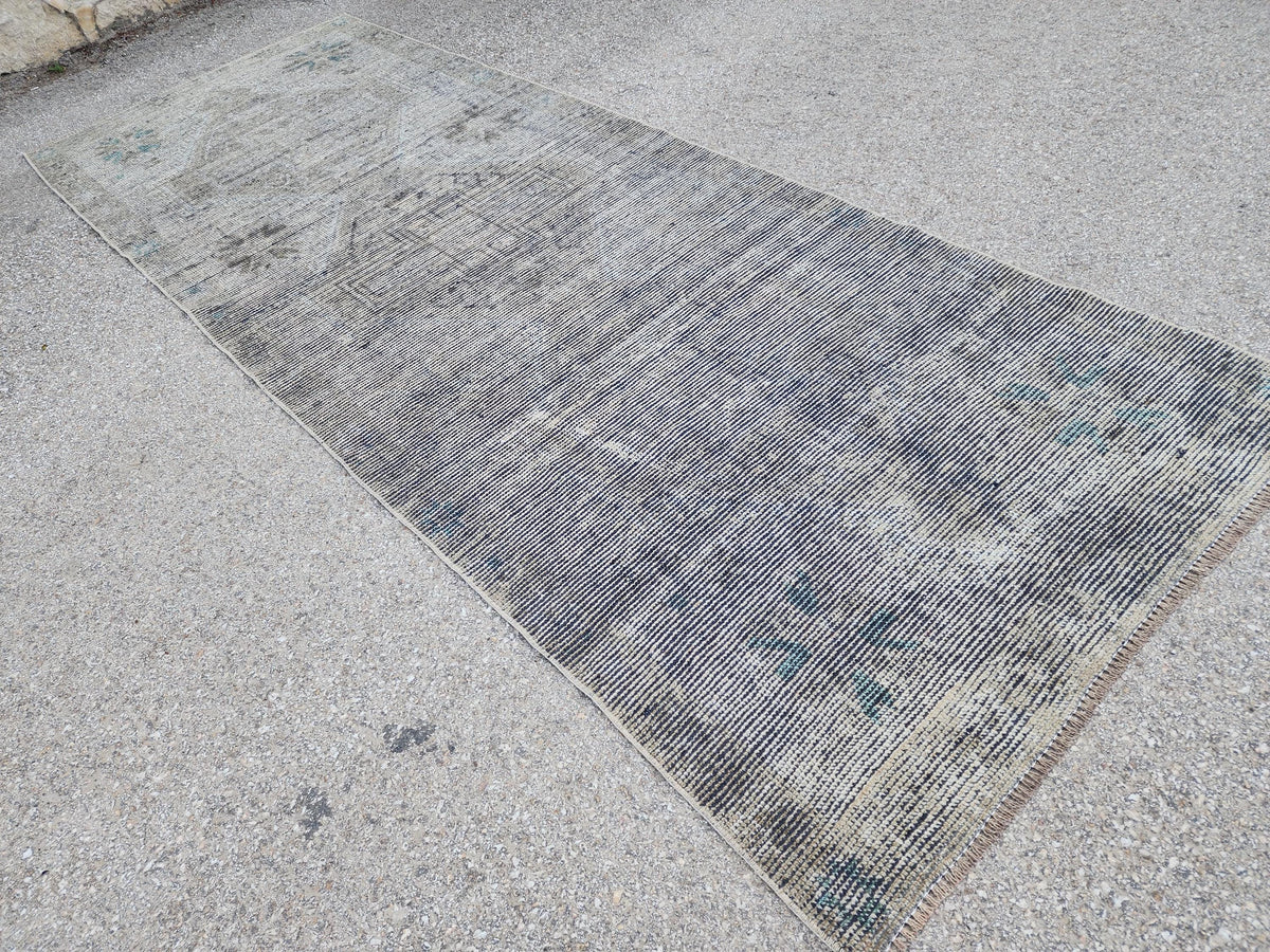 4x10 Gray Turkish Runner Rug: Handcrafted Oriental Boho Hallway Decor