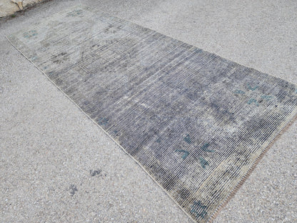 4x10 Gray Turkish Runner Rug: Handcrafted Oriental Boho Hallway Decor