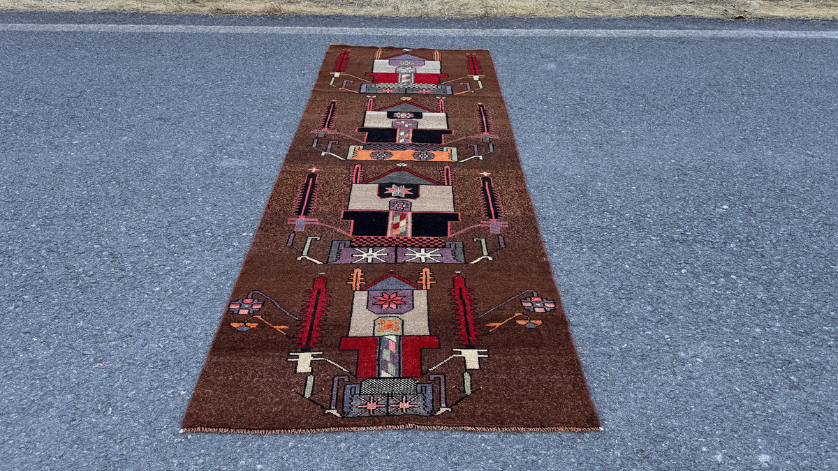 3x10 Kars Rustic Runner Rug, Hand Knotted Up Cycled Wool, Hallway Decor