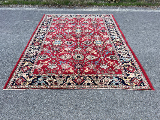 6x8 Vintage Oushak Rug: Red Wool Traditional Carpet