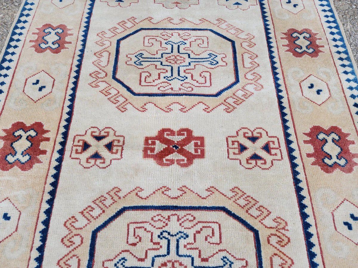4x6 Hand Made Anatolian Rug,  Pink, Blue, Red Distressed Area Carpet, Farmhouse Decor