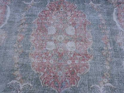7x10 Handwoven Turkish Rug: Green Wool & Cotton Blend, Home Bohemian Decor
