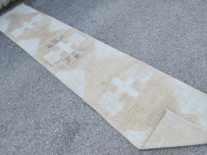 2x13 Neutral Turkish Runner Rug: Boho Hallway Decor