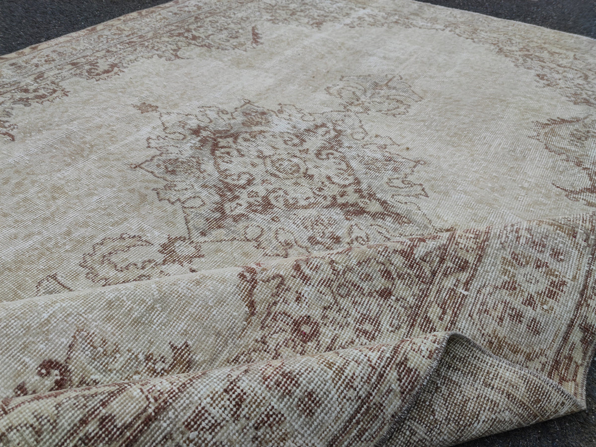 Medallion Area Rug 6x10, Bohemian Rustic Decor, Turkish Hand Knotted Carpet, Beige and Brown