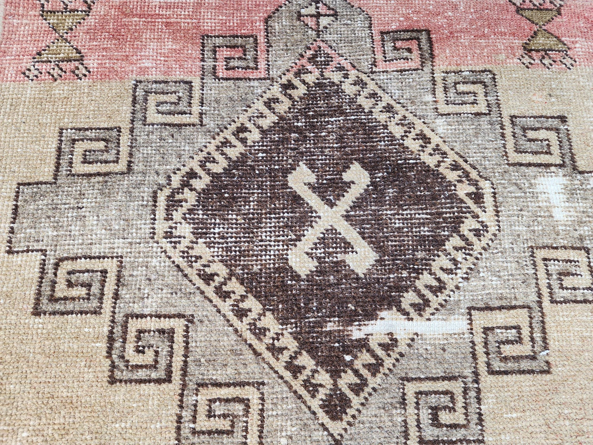 Neutral Wool Runner Rug 2.7x11 ft, Turkish Hand Knotted Beige and Brown, Home Kitchen Decor