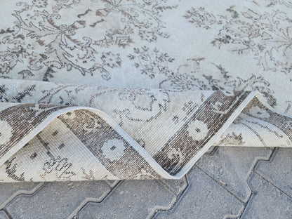 7x10 Vintage Oushak Rug: Hand-Knotted Wool, Beige Traditional Rug
