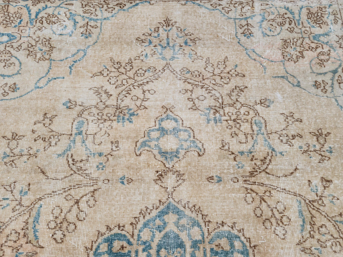 Green Medallion Turkish Oushak Rug 7x10: Wool Area Rug Boho Home Decor, Farmhouse Design