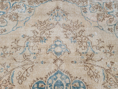 Green Medallion Turkish Oushak Rug 7x10: Wool Area Rug Boho Home Decor, Farmhouse Design