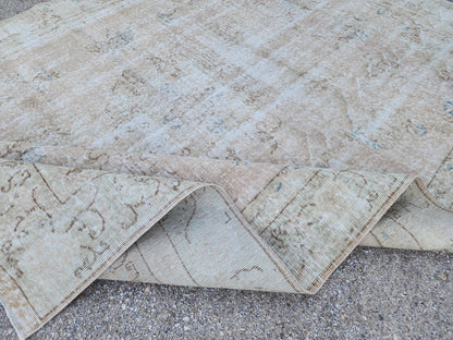 Beige Turkish Wool Rug 7x10: Handwoven Oushak Oriental Rug