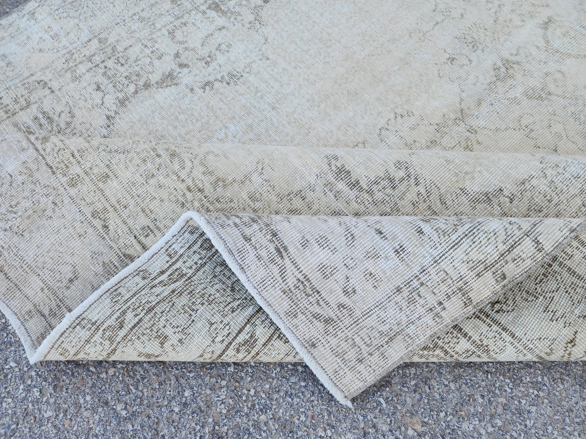 Neutral Area Rug 6x10, Beige and Soft Green, Turkish Hand Knotted, Oriental Home Decor