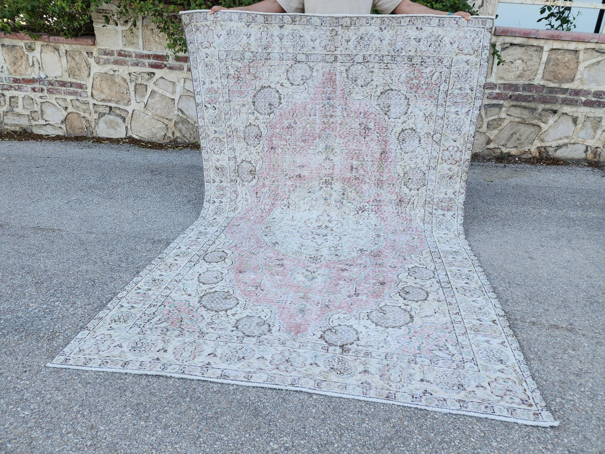 5x8 Neutral Rug, Turkish Hand Made, Boho Home Decor