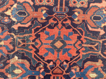 4x9 Antique Rug, 1920s Handwoven Wool Carpet, Patina Blue Collectible Tribal Rug