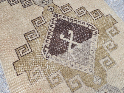 Neutral Wool Runner Rug 2.7x11 ft, Turkish Hand Knotted Beige and Brown, Home Kitchen Decor