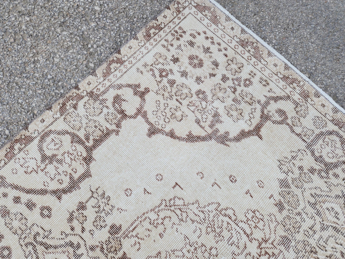Oushak Neutral Rug 6x9: Hand Knotted Rustic Rug, Farmhouse Boho Decor
