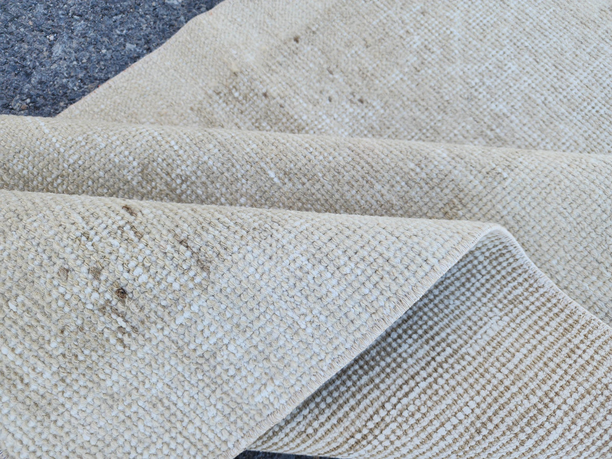 Hand Made Runner Rug 2.7 x 11.4 ft, Turkish Neutral Muted Wool Runner, Kitchen Runner