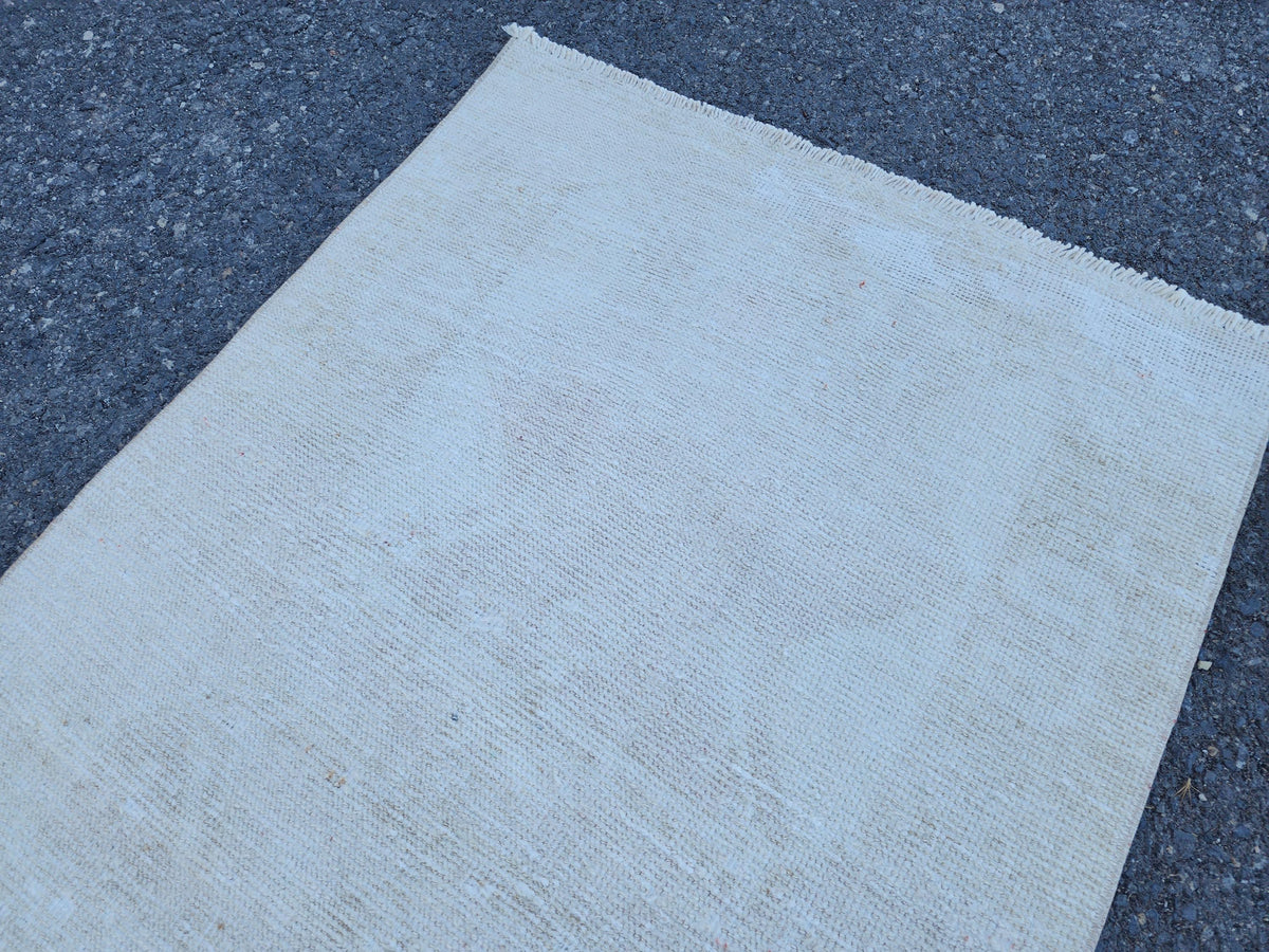 3x12 Neutral Runner Rug, Turkish Hand Knotted, Up Cycled Wool, Kitchen Decor