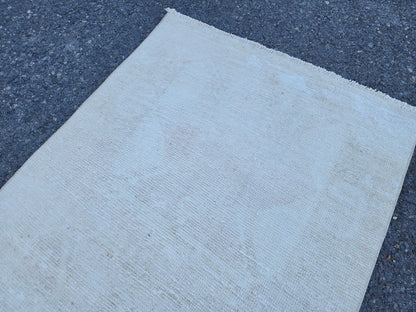 3x12 Neutral Runner Rug, Turkish Hand Knotted, Up Cycled Wool, Kitchen Decor