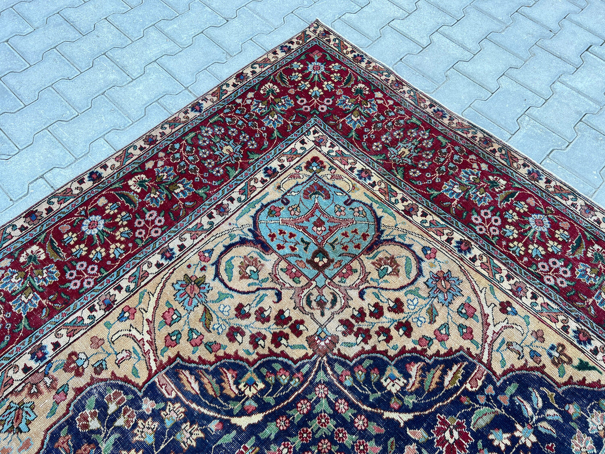 Hand Knotted Wool Rug 9x12: Vintage Oriental Navy Blue Rug